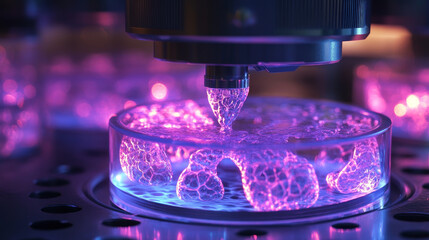 Poster - Close up of bioprinting nozzles creating tissue structure