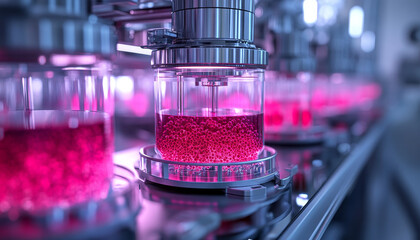 Poster - High tech lab with bioengineered liquid in glass containers