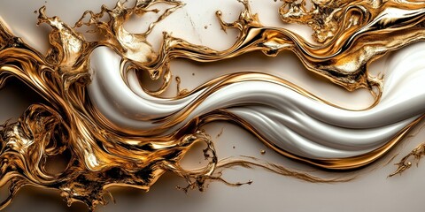 Poster - Dynamic golden and white curl pattern artwork generative art abstract design luxurious environment artistic