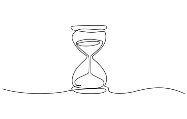 Poster - One continuous line drawing of sand hourglass. Vintage timer as Countdown concept, Hourglass drawn continuous one line drawing. Isolated on white background.