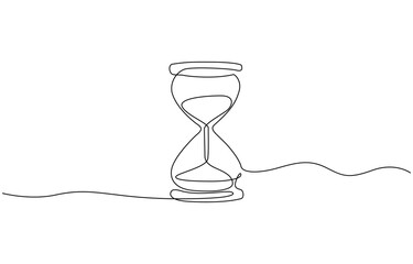 Poster - One continuous line drawing of sand hourglass. Vintage timer as Countdown concept, Hourglass drawn continuous one line drawing. Isolated on white background.