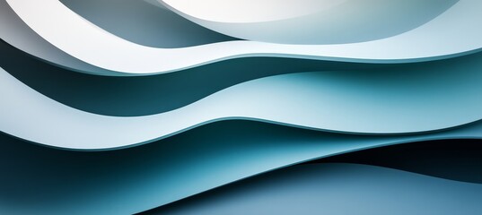 Poster - Abstract Background with Light Aqua and Teal Curved Layers, Elegant Pastel Waves Minimalistic Design
