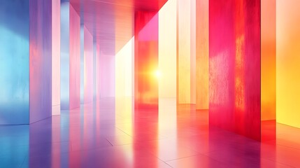 Poster - Colorful hallway with bright light and soft ambient lighting in a modern architectural setting