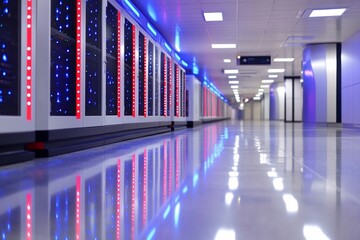 Poster - Server room corridor with illuminated racks