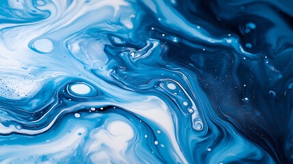 Poster - Blue and white abstract background. Fluid painting. Acrylic texture.