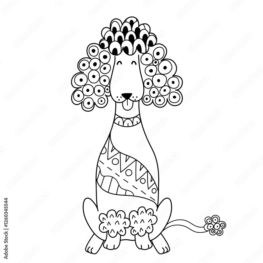 Cute poodle in doodle style isolated on white background. Hand drawn ...
