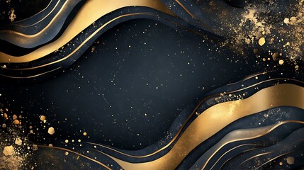 Poster - Abstract black and gold wavy background. 3d render illustration.