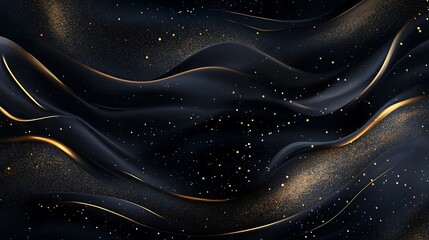 Poster - Abstract black and gold wavy background. 3d render illustration.