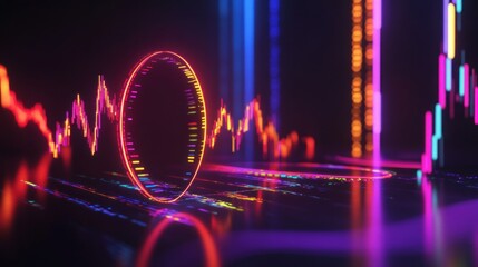 Poster - Neon Stock Market Chart with Oscillating Price Movements and Data Visualization
