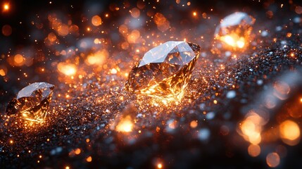Aufkleber - Sparkling diamond shapes glimmering on a dark background creating a luxurious and elegant atmosphere for art print designs.
