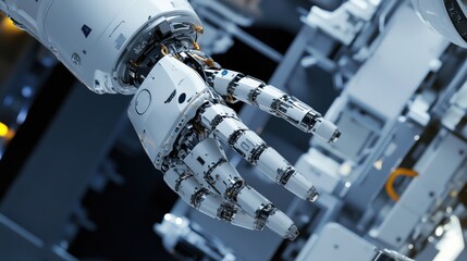 Poster - Detailed Close-Up of Advanced Robot Hand in Futuristic Setting