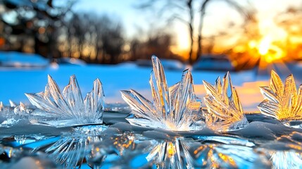 Sticker - Ice Crystals Sunset Winter Nature - Macro photography