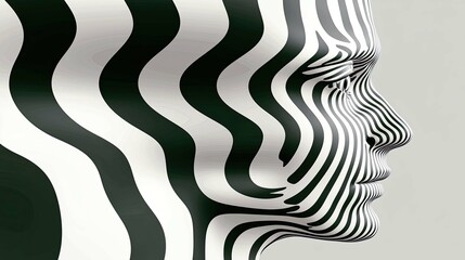 Wall Mural - striped face: a black and white optical illusion portrait