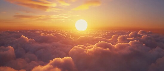 Aufkleber - Golden hour sunset with vibrant sky and clouds creating a serene atmosphere above the horizon.