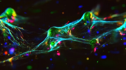 Poster - Abstract Microscopic View of Interconnected Networks with Vibrant Colors