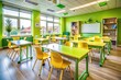 © ChannelPIC - A creative learning environment: vibrant green and yellow school furniture fosters educational excellence.