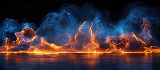 Poster - Vibrant sparks of fire illuminate a dark beach at night creating a mesmerizing texture and pattern in the air and water.