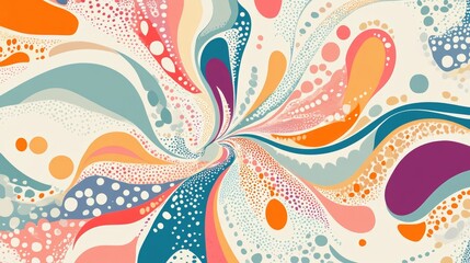 Fototapete - Abstract swirling design with colorful patterns and dots creating a dynamic and vibrant visual effect for artistic backgrounds or graphic designs.
