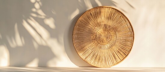 Aufkleber - Bamboo wall art in a minimalist setting showcasing Indonesian handicraft with natural shadows and textures.