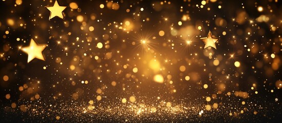 Aufkleber - Golden Sparkling Lights Festive Background with Textured Abstract Bokeh Twinkling Stars for Christmas and Winter Celebrations