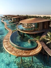 Wall Mural - Luxury overwater bungalows in Abu Dhabi with Maldives-style design, infinity pools, and lush gardens