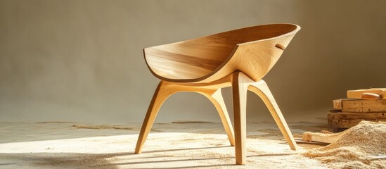 Poster - woodworking craftsmanship chair design with light oak wood in a well-lit workshop showcasing the cre