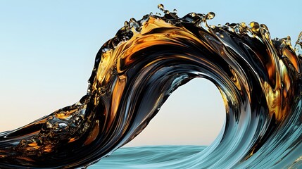 Poster - Golden and black liquid forms a dynamic wave structure