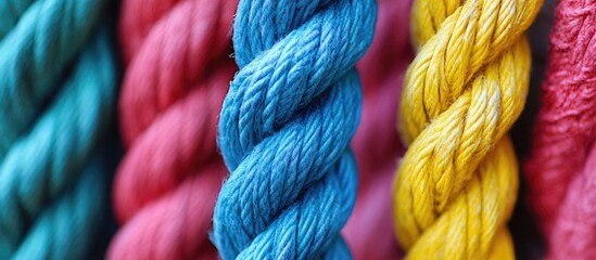 Aufkleber - Vibrant strands of twisted rope in various colors showcasing texture and depth for creative and artistic backgrounds