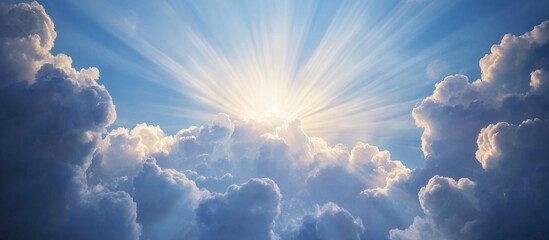 Aufkleber - Dramatic Sunlight Breaking Through Majestic Clouds in a Serene Sky Environment