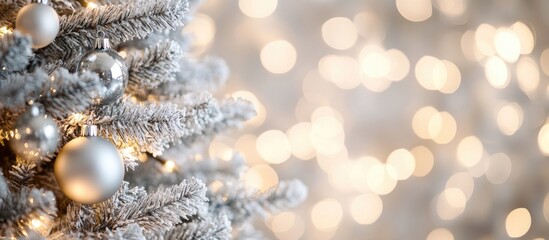 Aufkleber - Elegant silver and white bokeh abstract background for Christmas celebration with shimmering lights and festive ambiance
