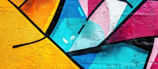 Aufkleber - Vibrant abstract graffiti detail showcasing bold colors and dynamic shapes on an urban wall for creative backgrounds.