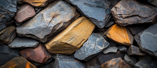 Aufkleber - Textured rocks in a low key setting showcasing a variety of hues and forms perfect for backgrounds in design and artistic projects.