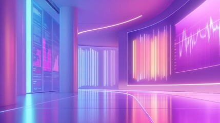 Poster - Futuristic Data Center with Neon Lights and Digital Information Displays