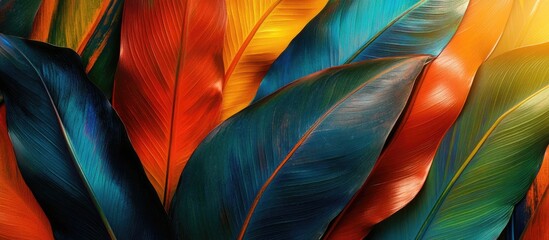 Aufkleber - vibrant strelitzia leaves in a stunning array of colors showcasing intricate textures for a striking