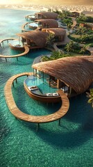 Wall Mural - Luxury overwater bungalows in Abu Dhabi with Maldives-style design, infinity pools, and lush gardens