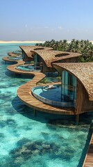 Wall Mural - Luxury overwater bungalows in Abu Dhabi with Maldives-style design, infinity pools, and lush gardens