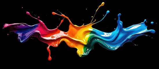 Aufkleber - Vibrant streams of multicolored metallic dye cascading and blending against a striking black background