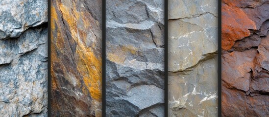 Wall Mural - Mountain Stone Textures in Fragments Showcasing Unique Patterns and Colors for Backgrounds or Design Projects