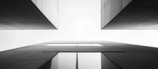 Wall Mural - Abstract geometric composition of modern apartment building windows against a gray sky in a minimalist colorless photo.