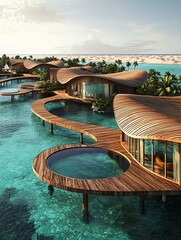 Wall Mural - Luxury overwater bungalows in Abu Dhabi with Maldives-style design, infinity pools, and lush gardens