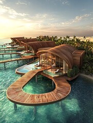 Wall Mural - Luxury overwater bungalows in Abu Dhabi with Maldives-style design, infinity pools, and lush gardens