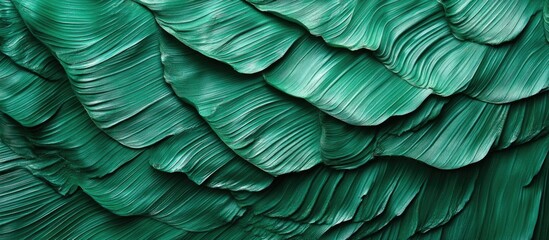 Wall Mural - Detailed texture and pattern of banana plant leaves showcasing vibrant green hues and natural layering for design and background use.