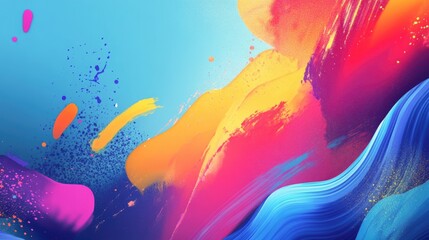 Aufkleber - Vibrant Abstract Artwork with Dynamic Brushstrokes and Colorful Splashes for Creative Backgrounds and Text Space