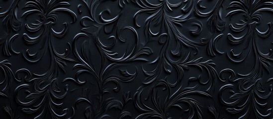 Poster - Elegant black floral texture background with intricate embossed design for sophisticated design projects and presentations.