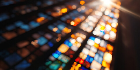 Poster - Blurred Grid of Illuminated Colored Squares