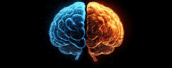 Poster - Half digital brain and half biological brain merging together
