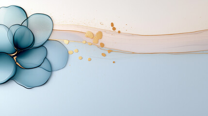 Wall Mural - blue flower with gold accents. minimalistic background.