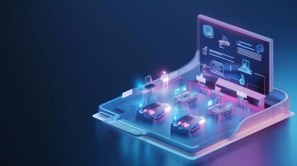 Poster - Futuristic Tech Landscape: Holographic Data Visualization on a Mobile Platform