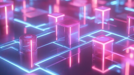 Poster - Futuristic Technology Abstract with Neon Lights and Geometric Shapes