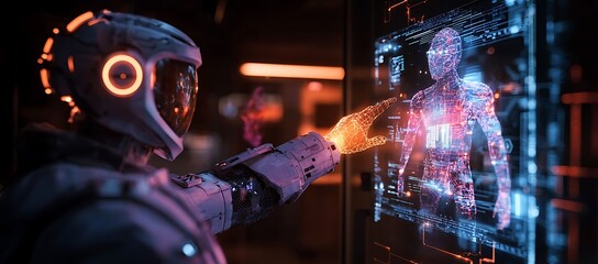 Poster - Futuristic Robot Interacting with Holographic Human Data